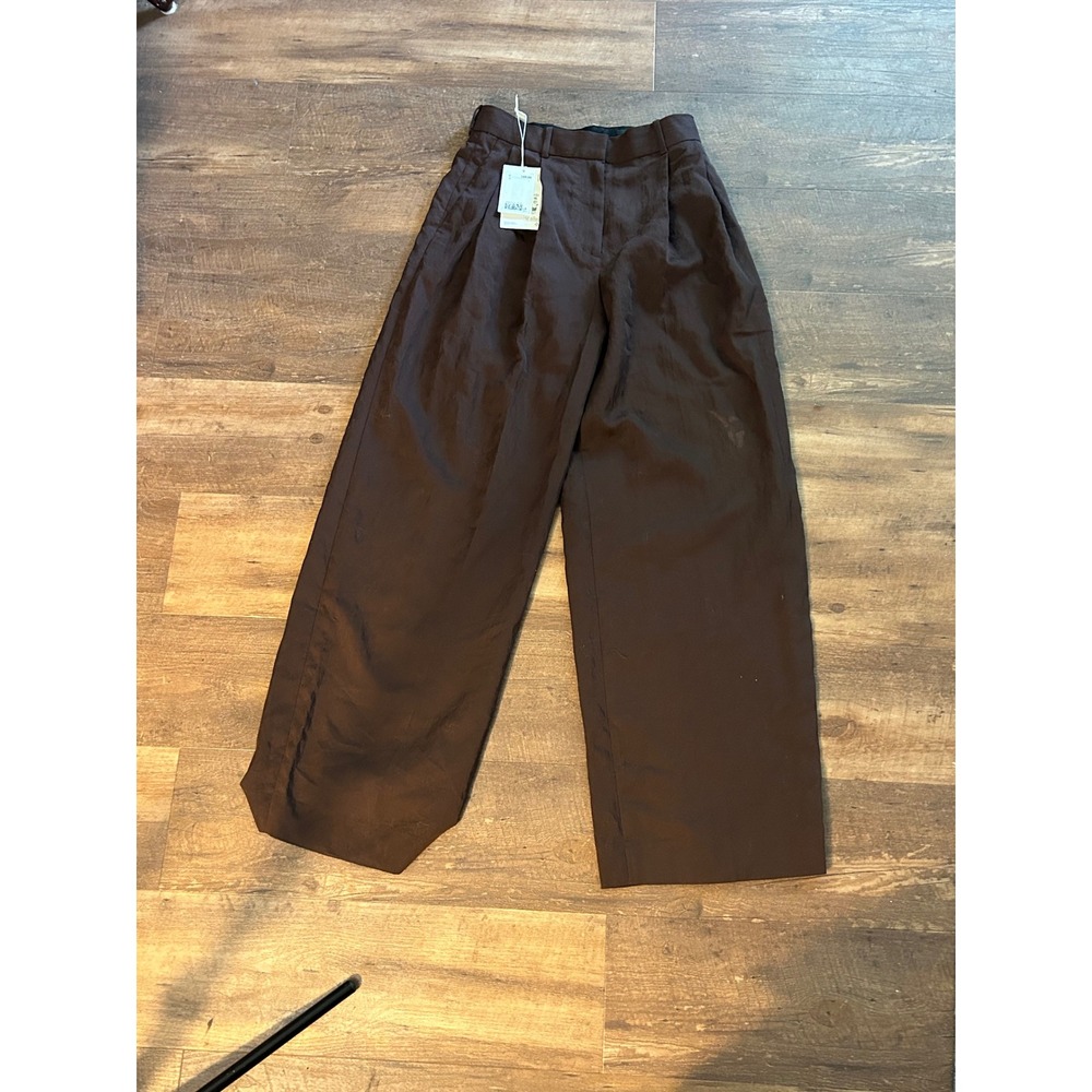 COS Brown Tencel Lyocell Wide Leg Pleated Trousers US 2